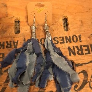 Large blue tassel earrings